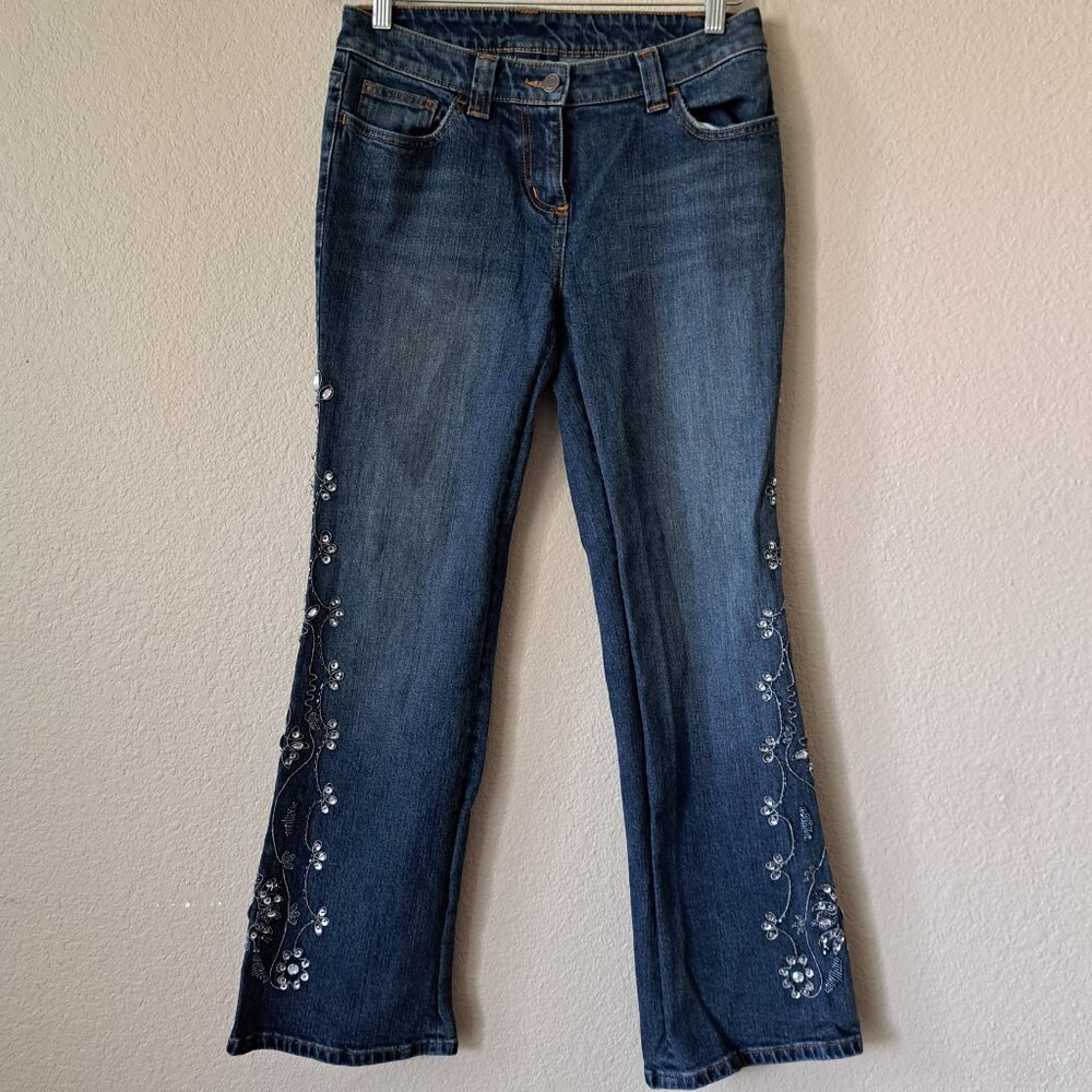 INC Concepts Y2K Embellished Mid-Rise Boot Cut Jeans Size 6P